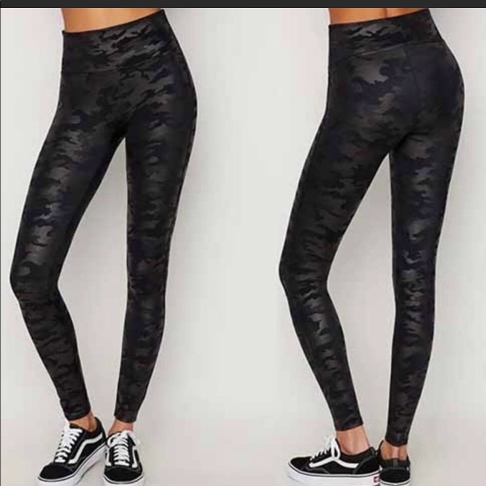 Spanx faux leather camo leggings